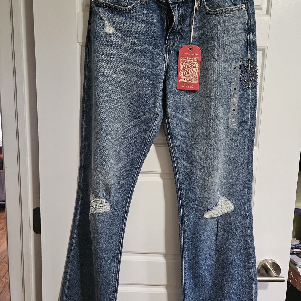 Lucky Brand Women's Distressed Blue Wide Leg Jeans